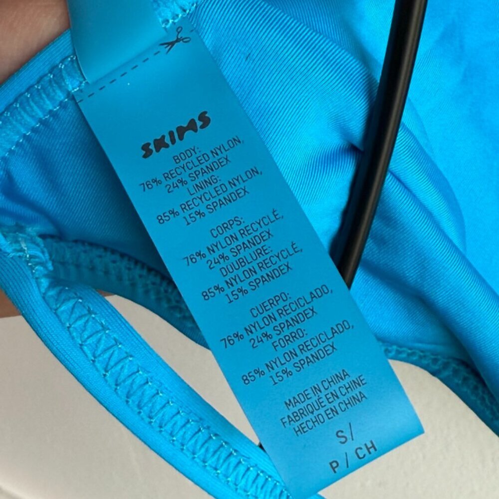 NWOT SKIMS Neon Blue Recycled Swim High Neck Bikini Top - Picture 6 of 8